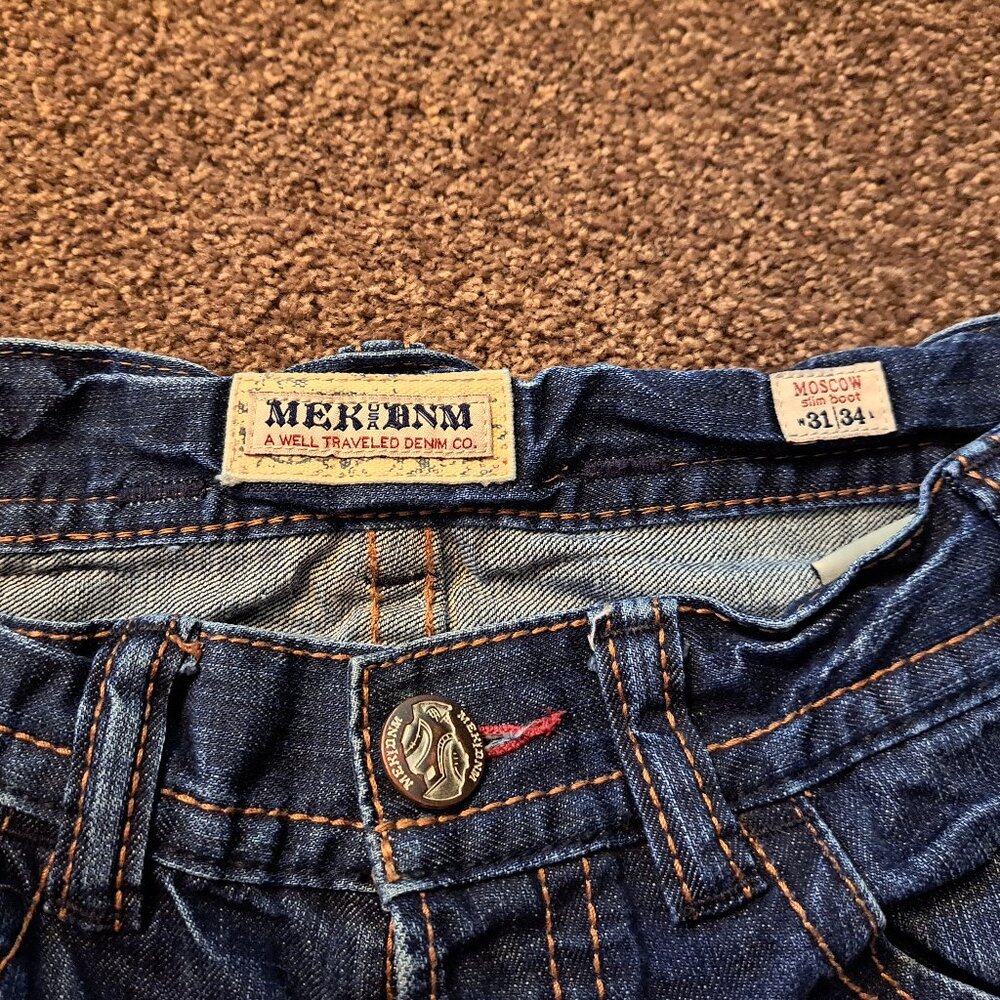 Mek Denim Moscow Slim Boot Distressed Jeans W/ Embroidered Pockets&Button Fly - Picture 9 of 13